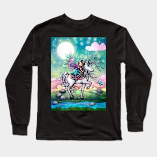 Whimsical Fairy with Unicorn Cute Art by Molly Harrison Long Sleeve T-Shirt